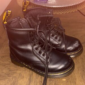 Dr. Martens Kids Black Leather Boots with Yellow Stitching